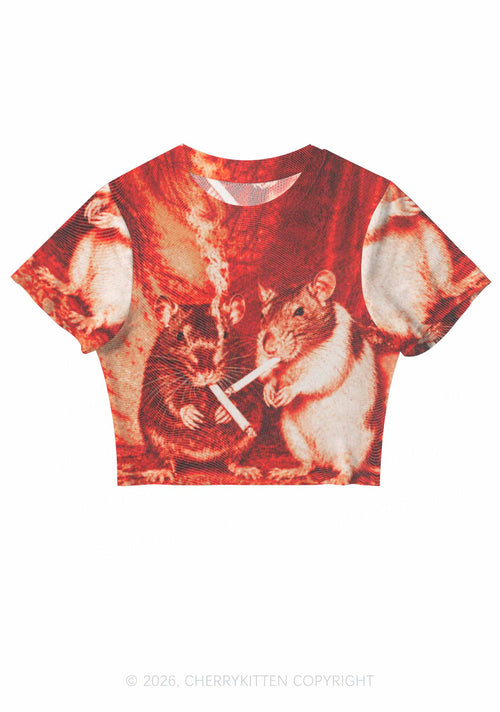 Halloween Blood Smoking Ratz Y2K Mesh Crop Top Cherrykitten