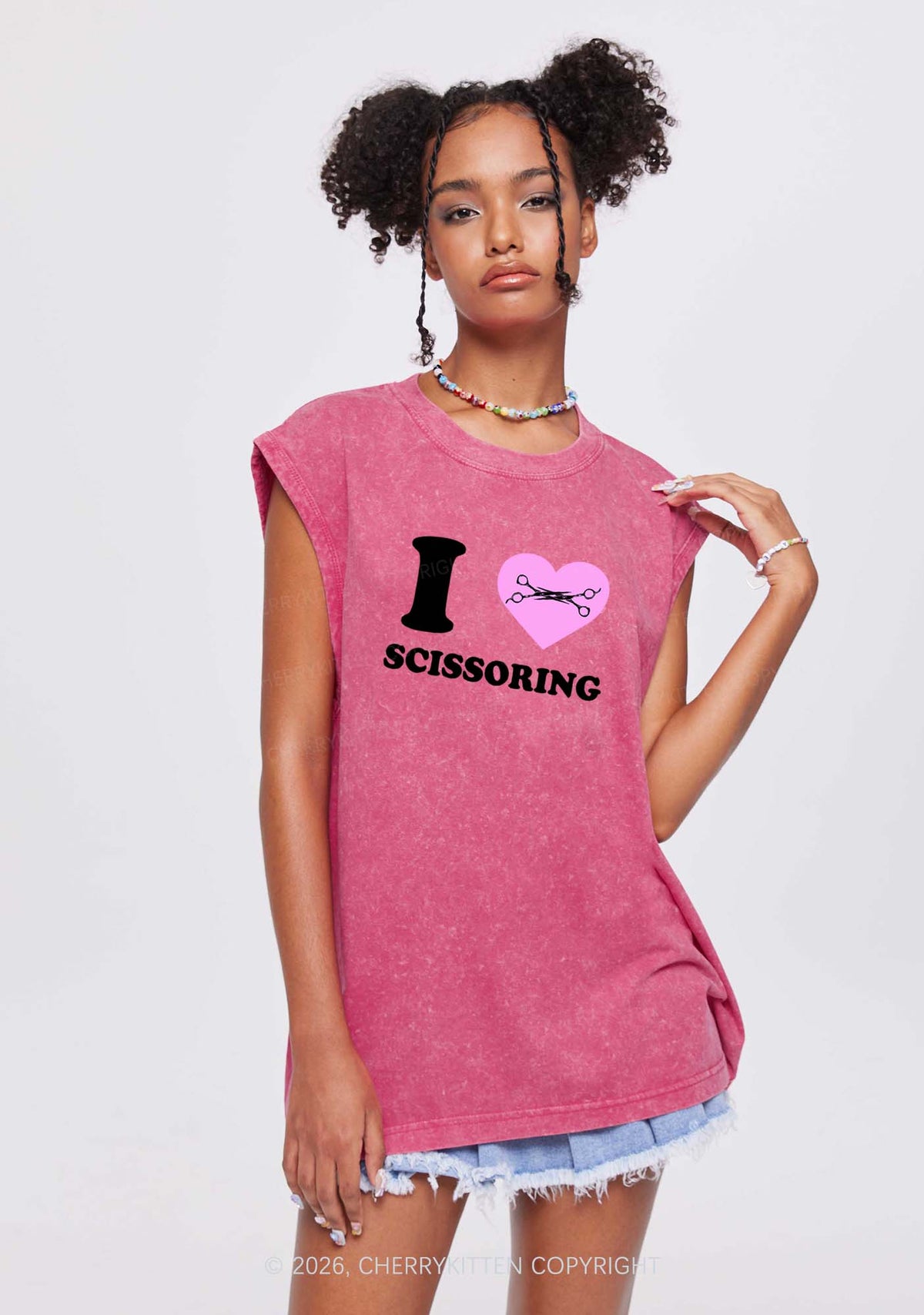 I Love Scissoring Pride Y2K Washed Muscle Tank Cherrykitten