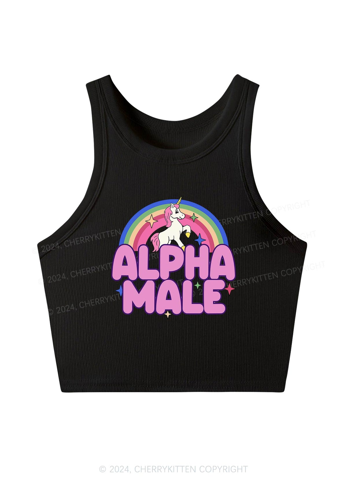 Rainbow Unicorn Alpha Male Y2K Crop Tank Top Cherrykitten
