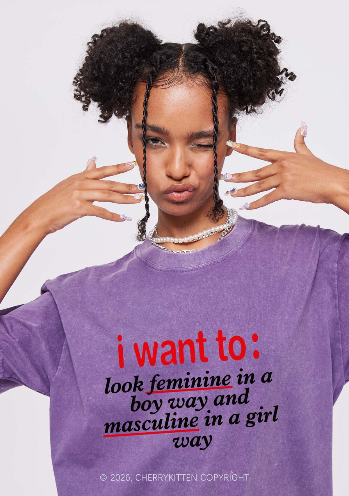 I Want To Feminine Masculine Pride Y2K Shirts Washed Tee Cherrykitten