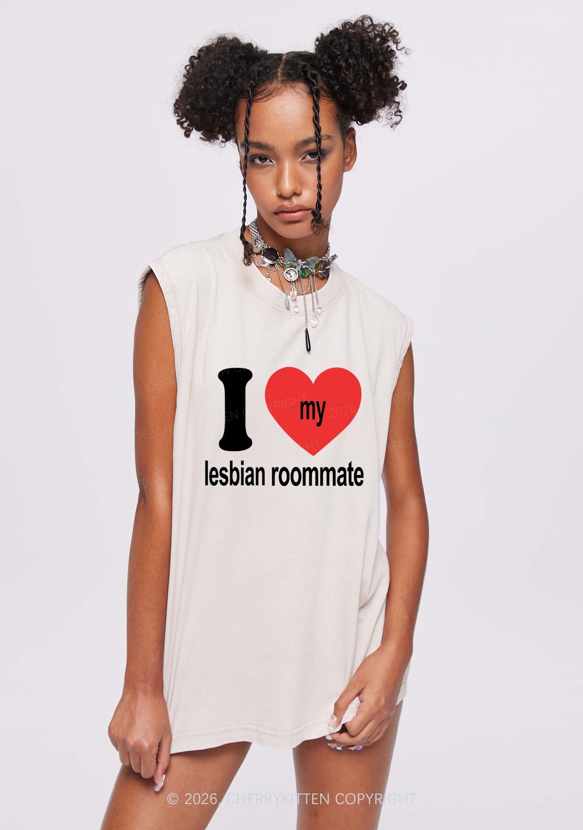 I Love My Lesbian Roommate Pride Y2K Washed Muscle Tank Cherrykitten