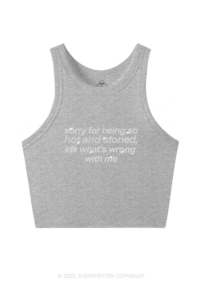 Rhinestone Sorry For Being Hot And Stoned Y2K Crop Tank Top Cherrykitten