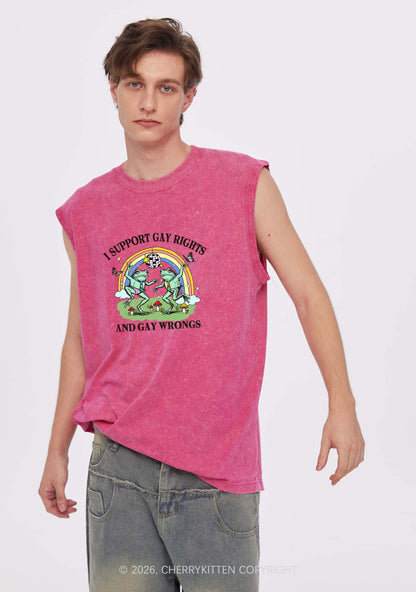 I Support Gay Rights Disco Frogs Y2K Washed Muscle Tank Cherrykitten