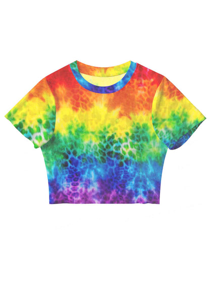 Rainbow Leopard Tie Dye Pride Y2K Mesh Crop Top Cherrykitten