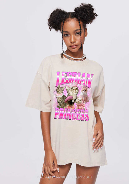 Lesbian Princess Cats Y2K Shirts Washed Tee Cherrykitten