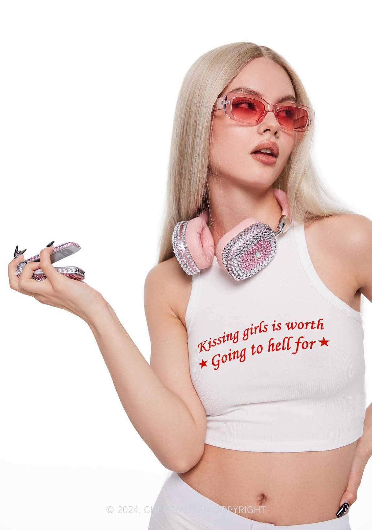 Kissing Girls is Worth Y2K Crop Tank Top Cherrykitten