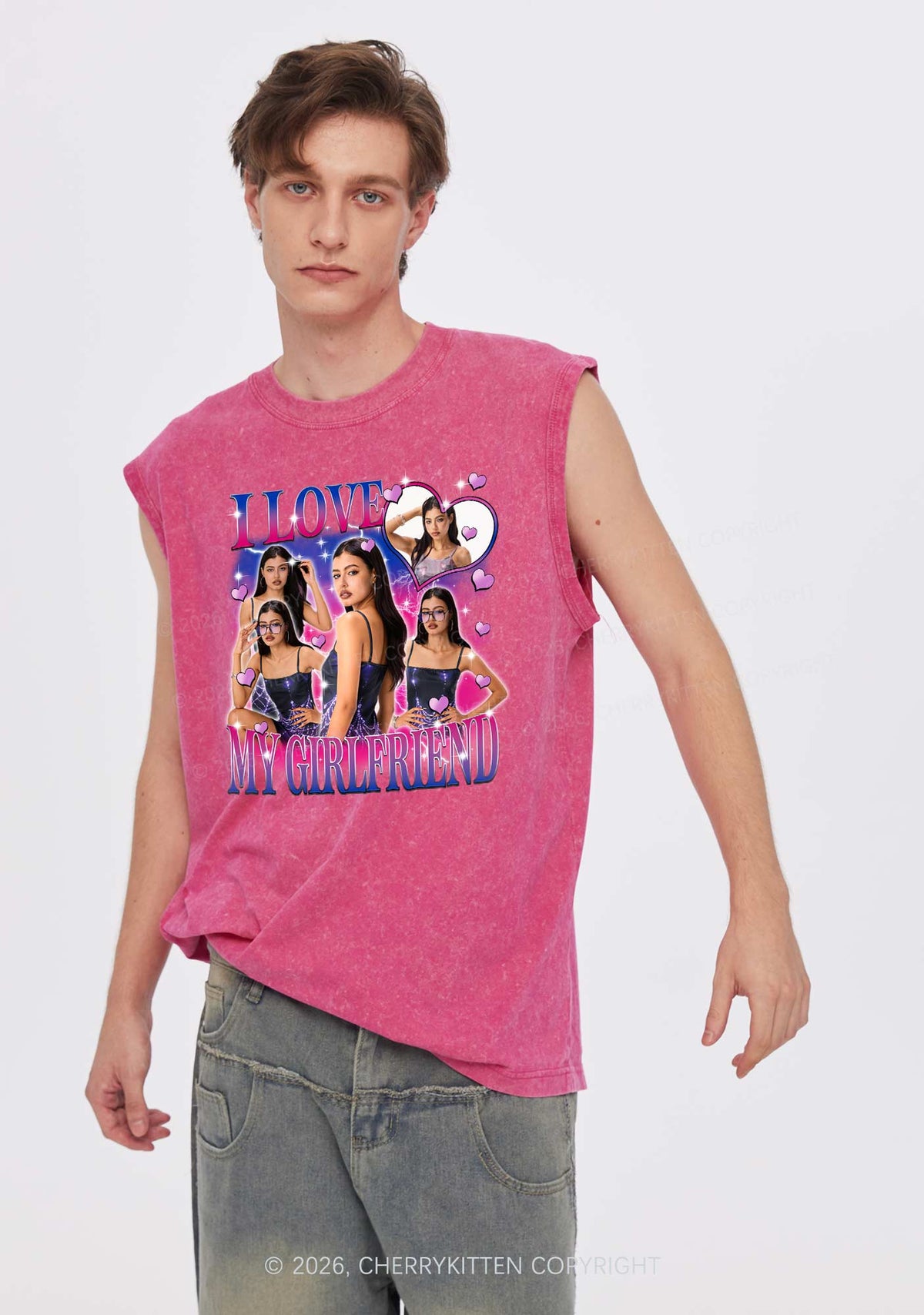 Custom I Love My BI GF Pride Y2K Washed Muscle Tank Cherrykitten