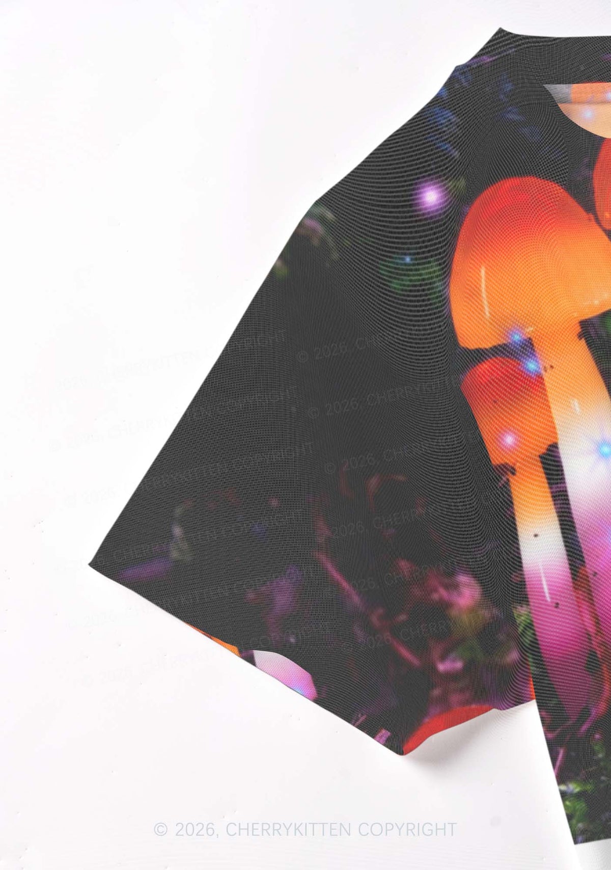 Lesbian Glowing Mushroom Pride Y2K Mesh Crop Top Cherrykitten