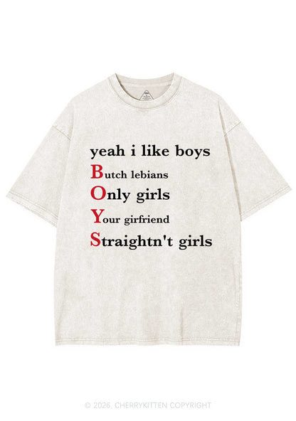 Yeah I Like Boys Pride Y2K Shirts Washed Tee Cherrykitten