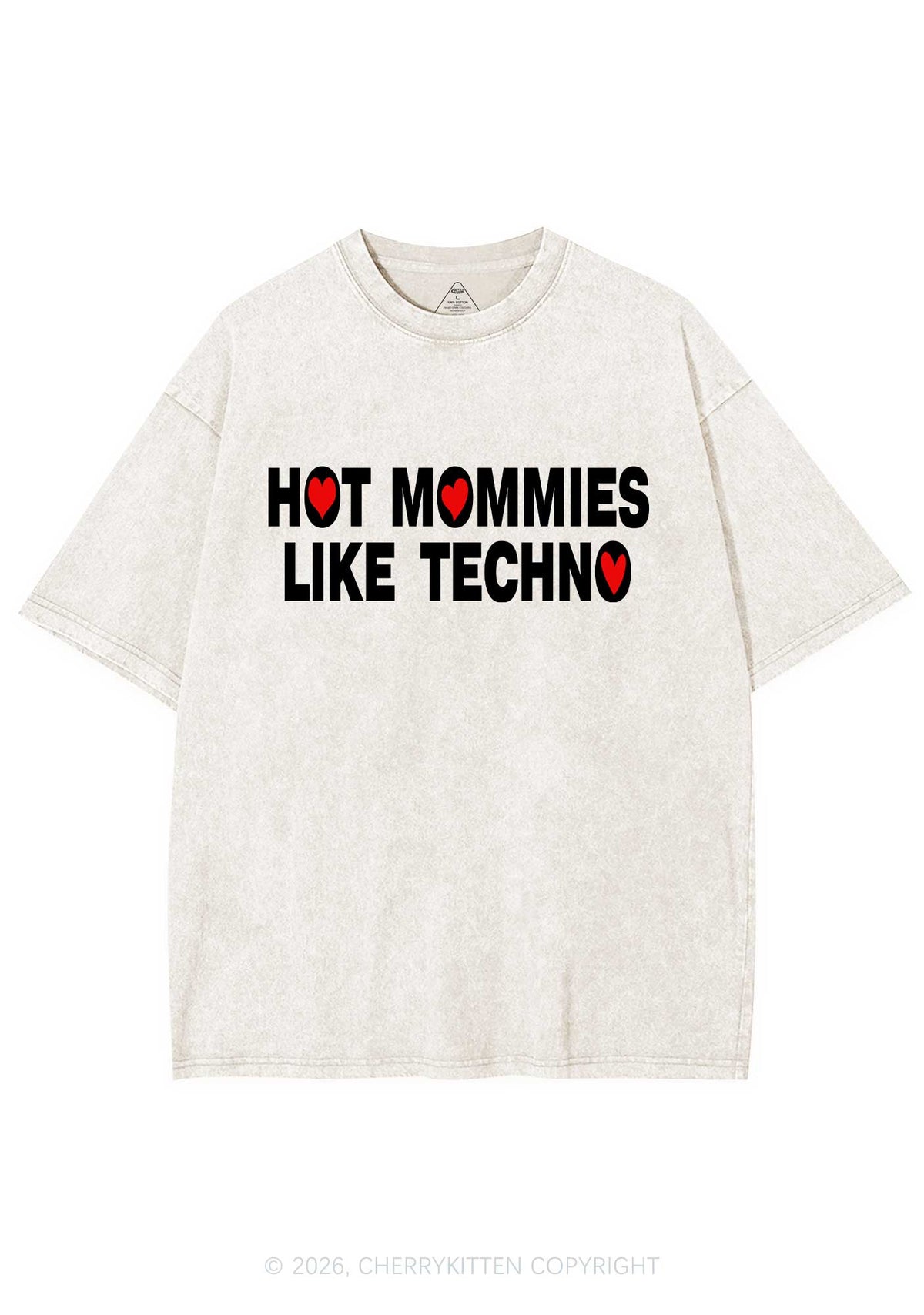 Hot Mommies Like Techno Y2K Shirts Washed Tee Cherrykitten