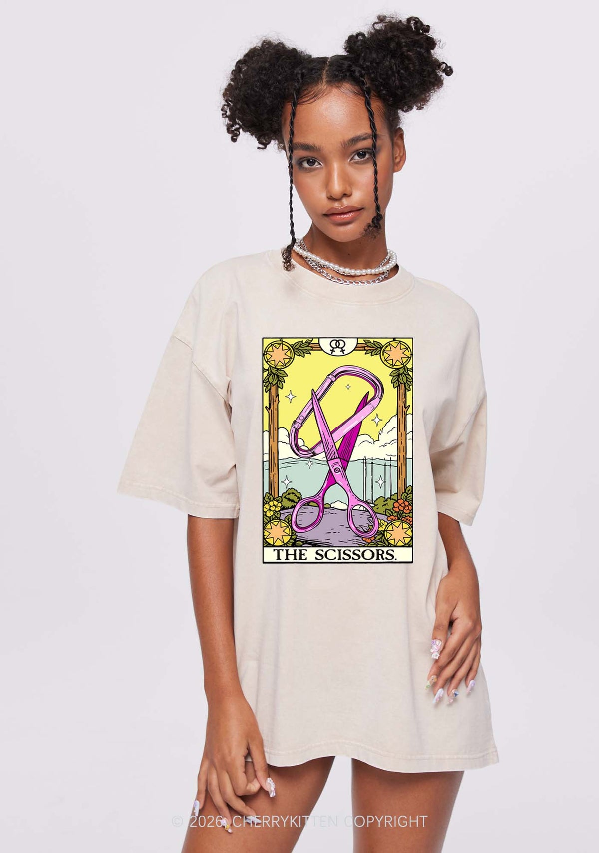 Pink Scissors Tarot Pride Y2K Shirts Washed Tee Cherrykitten