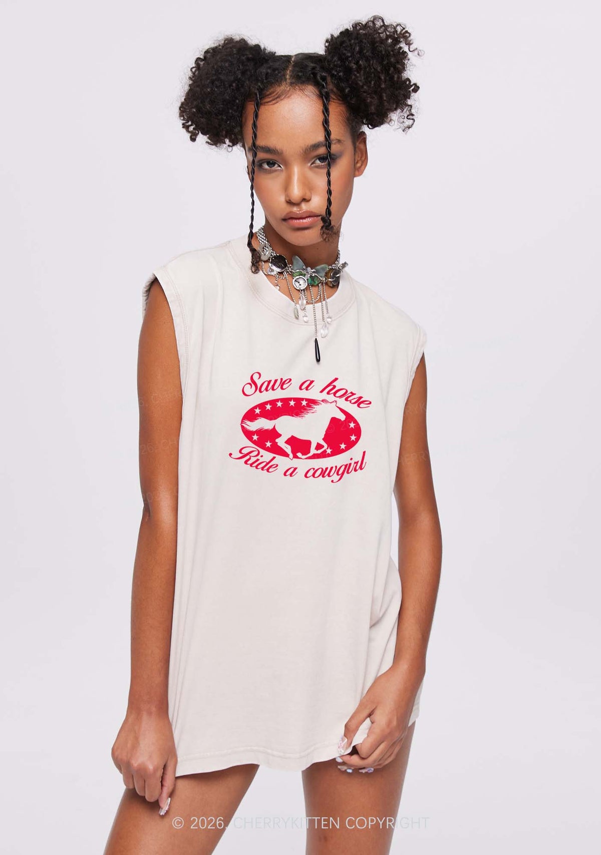 Star Horse Cowgirl Pride Y2K Washed Muscle Tank Cherrykitten