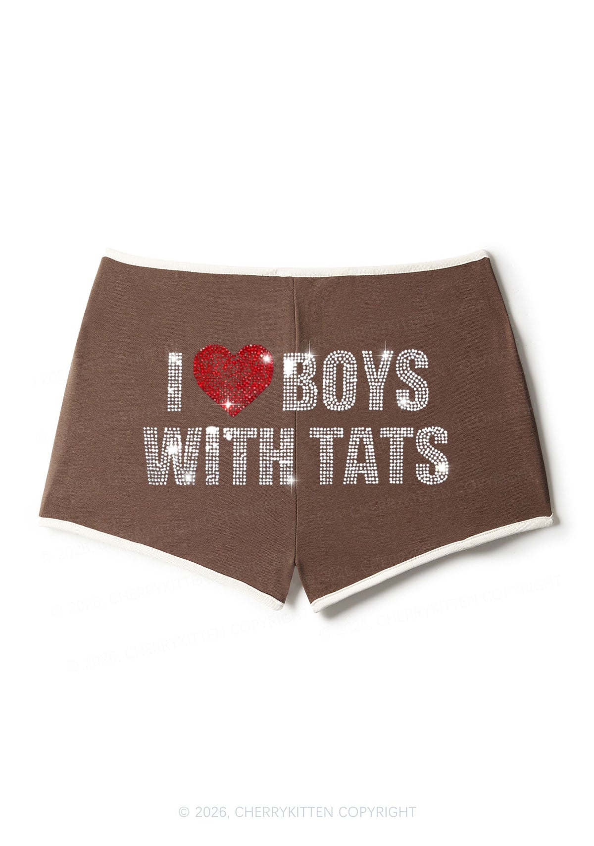 Rhinestone I Love Boys With Tats Y2K Booty Shorts Cherrykitten