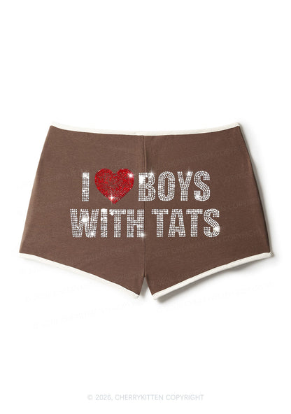 Rhinestone I Love Boys With Tats Y2K Booty Shorts Cherrykitten