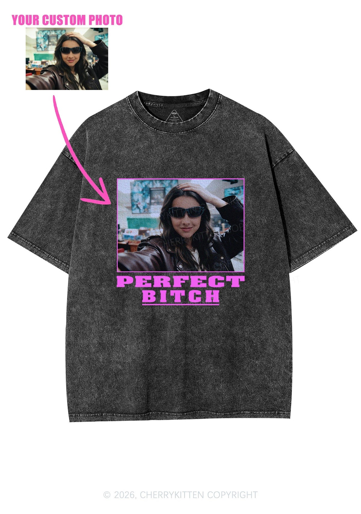 Custom Perfect Bxxch Y2K Shirts Washed Tee Cherrykitten