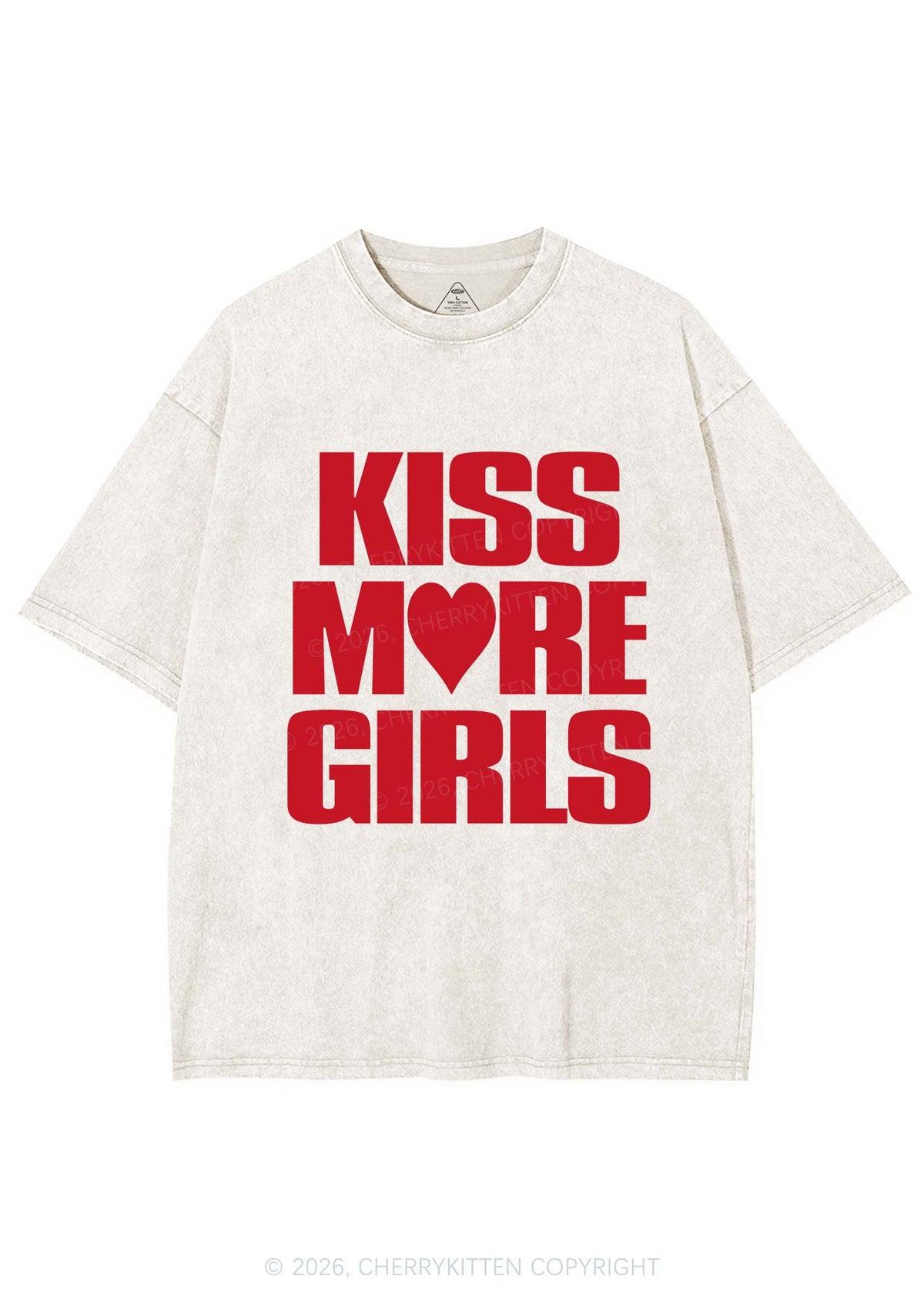 Kiss More Girls Heart Pride Y2K Shirts Washed Tee Cherrykitten