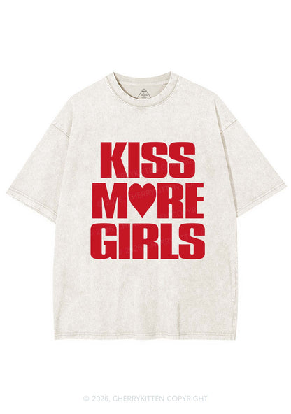 Kiss More Girls Heart Pride Y2K Shirts Washed Tee Cherrykitten