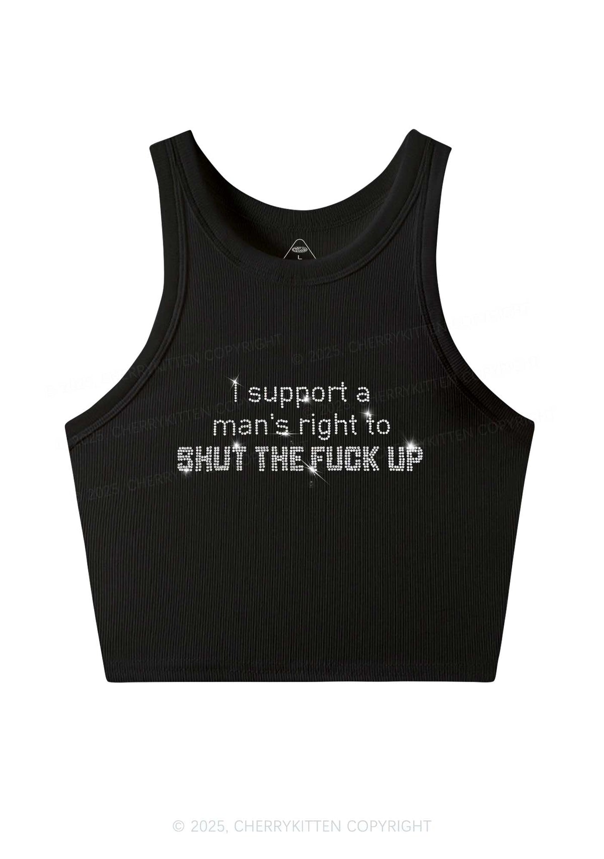 Rhinestone I Support A Mans Right Y2K Crop Tank Top Cherrykitten