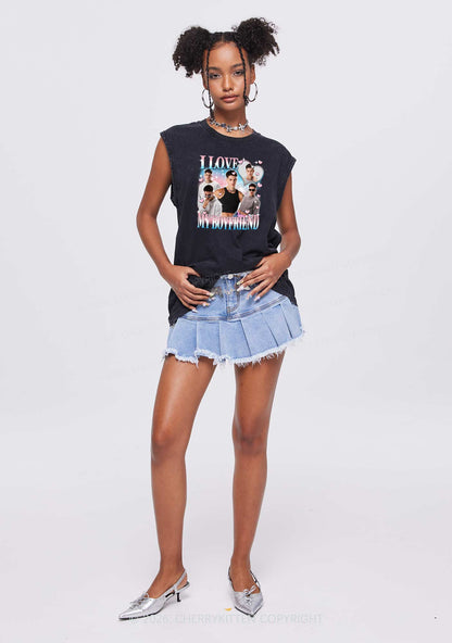 Custom I Love My Trans GF Pride Y2K Washed Muscle Tank Cherrykitten