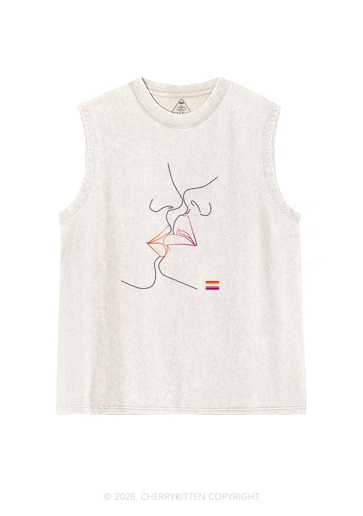 Lesbian Kiss Pride Y2K Washed Muscle Tank Cherrykitten