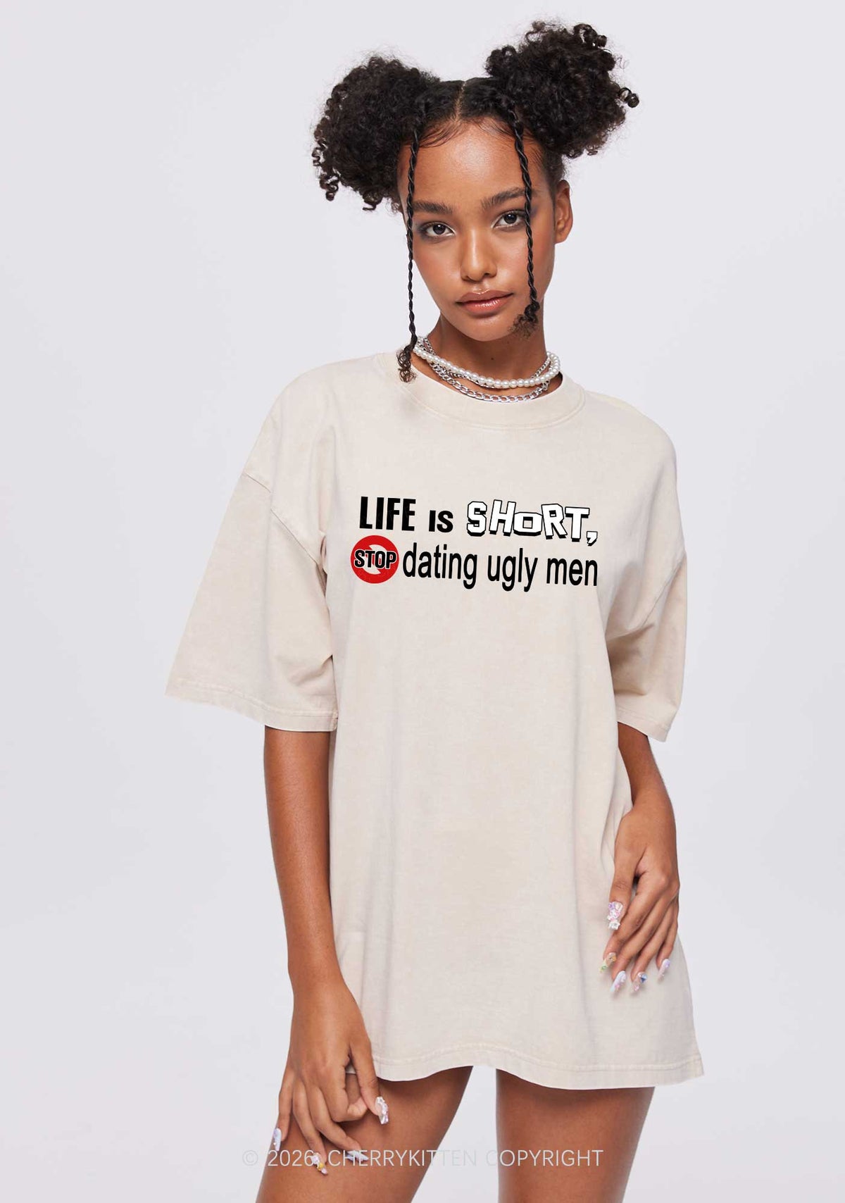 Stop Dating Ugly Men Y2K Shirts Washed Tee Cherrykitten