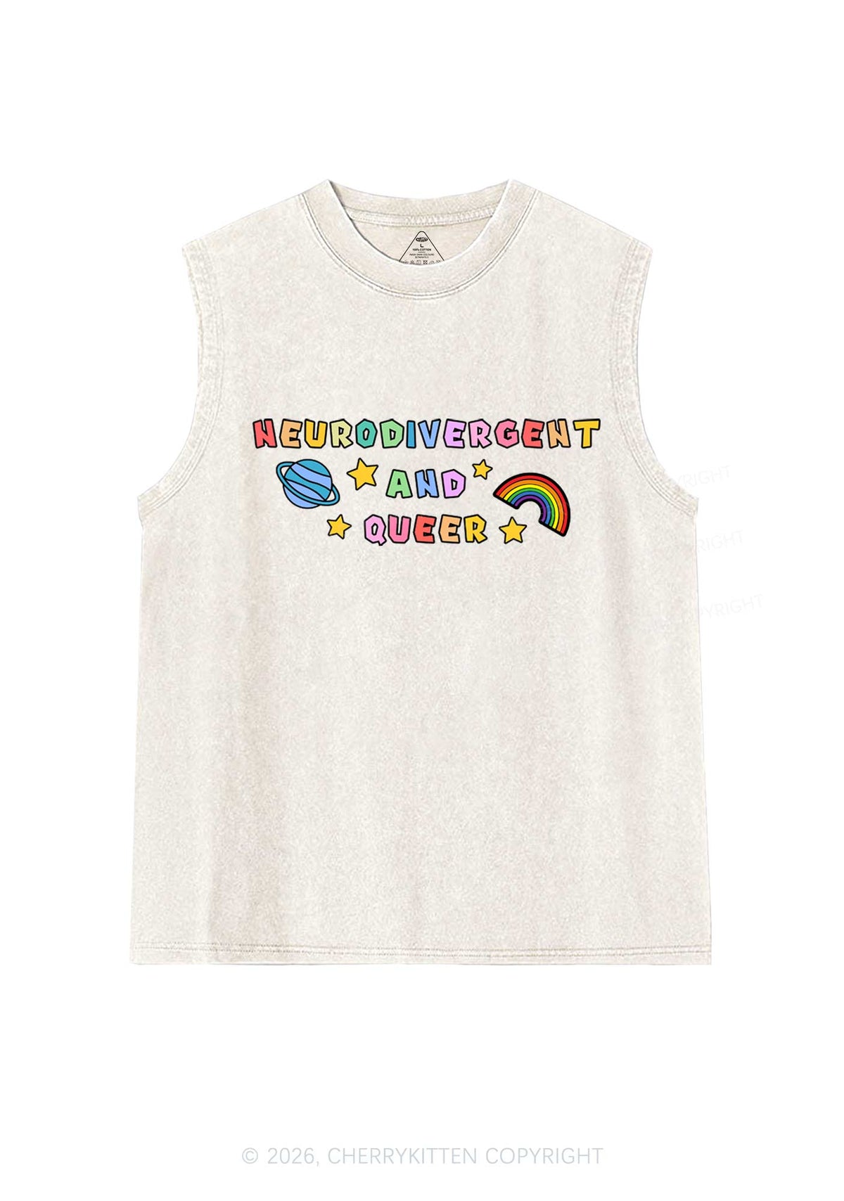 Neurodivergent And Queer Y2K Washed Muscle Tank Cherrykitten