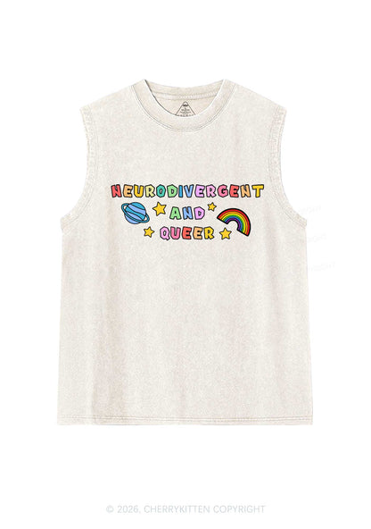 Neurodivergent And Queer Y2K Washed Muscle Tank Cherrykitten