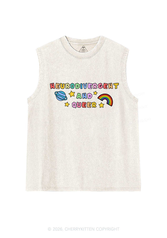 Neurodivergent And Queer Y2K Washed Muscle Tank Cherrykitten