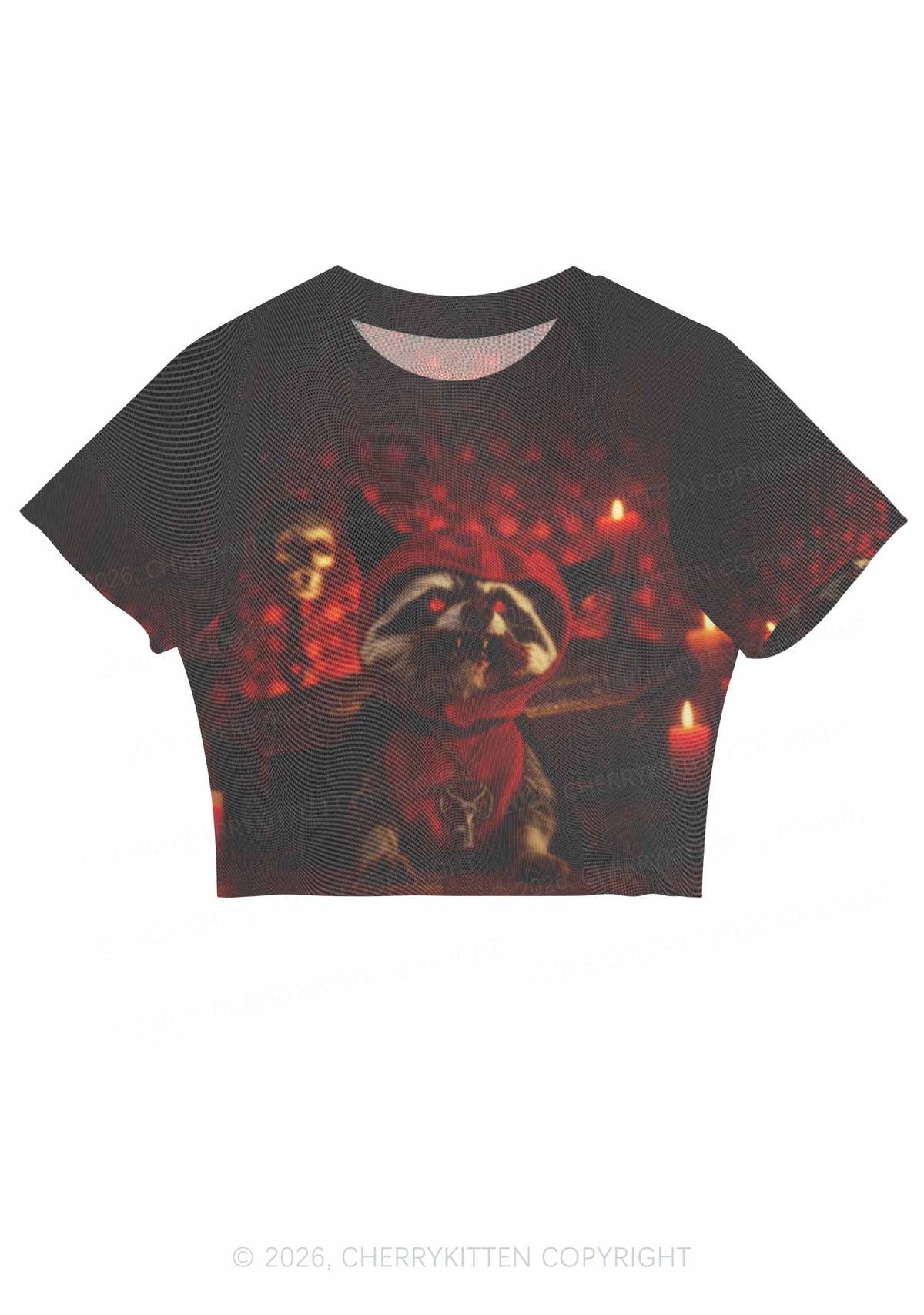 Halloween Vampire Raccoon Y2K Mesh Crop Top Cherrykitten