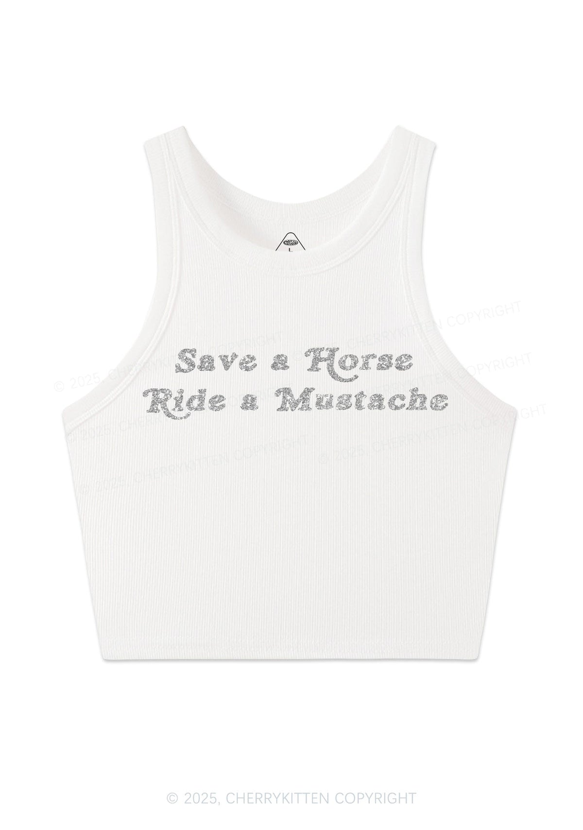 Glitter Ride A Mustache Y2K Crop Tank Top Cherrykitten