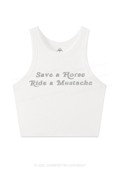 Glitter Ride A Mustache Y2K Crop Tank Top Cherrykitten