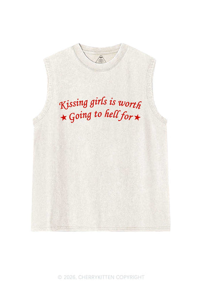 Kissing Girls Is Worth Pride Y2K Washed Muscle Tank Cherrykitten