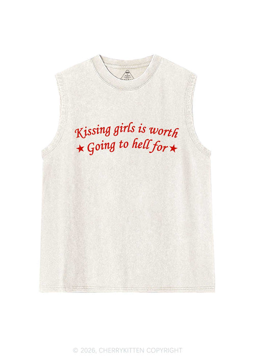 Kissing Girls Is Worth Pride Y2K Washed Muscle Tank Cherrykitten