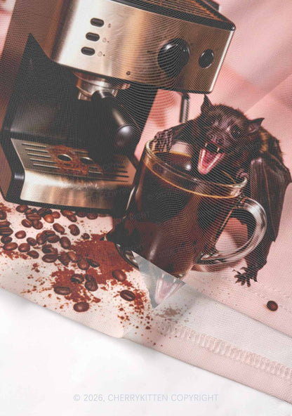 Halloween Bat Coffee Y2K Mesh Crop Top Cherrykitten