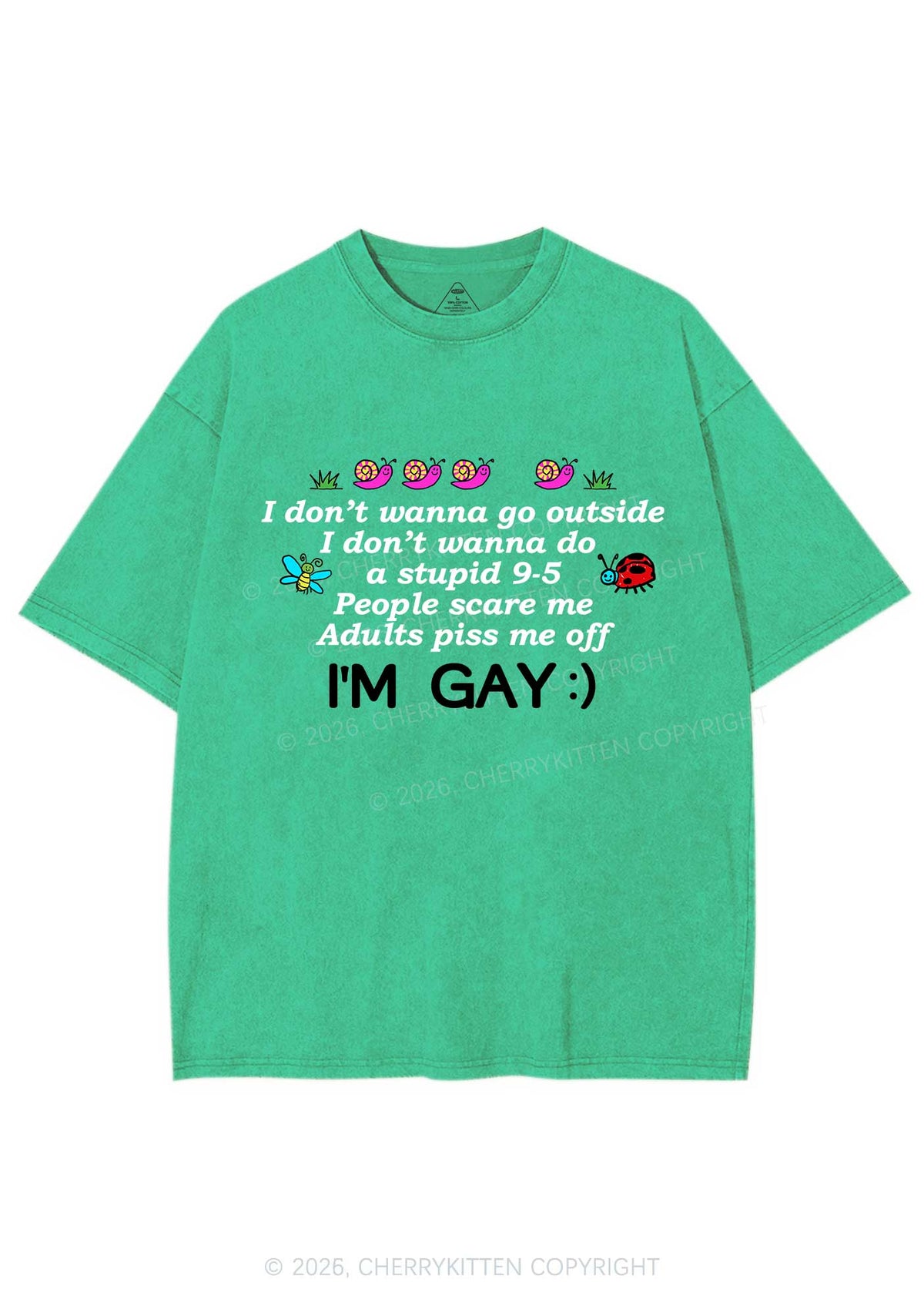 People Scare Me Im Gay Pride Y2K Shirts Washed Tee Cherrykitten