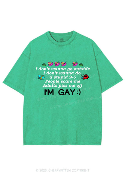 People Scare Me Im Gay Pride Y2K Shirts Washed Tee Cherrykitten