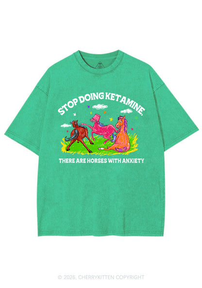 Horses With Anxiety Y2K Shirts Washed Tee Cherrykitten