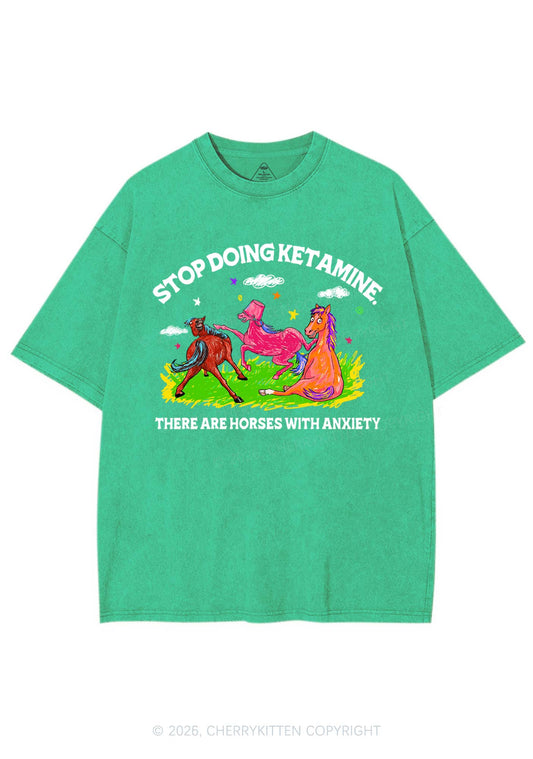 Horses With Anxiety Y2K Shirts Washed Tee Cherrykitten