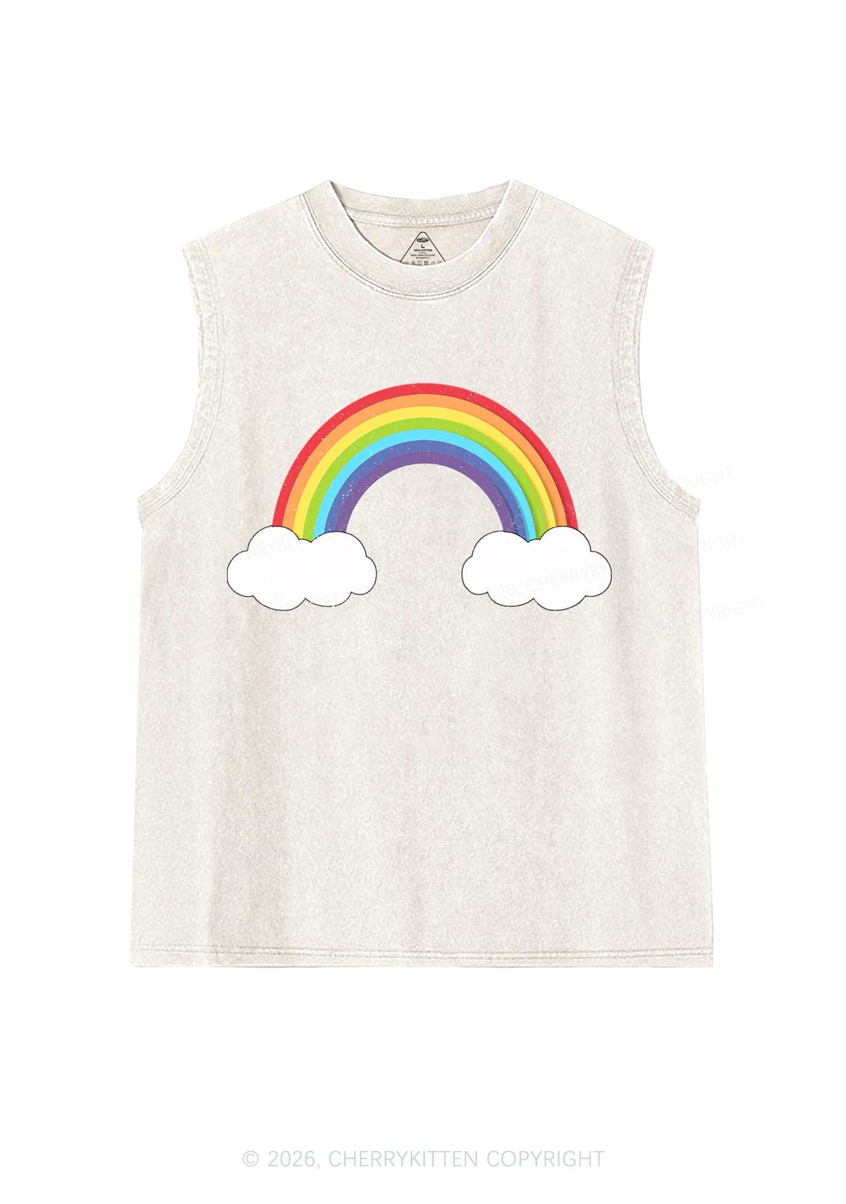 Rainbow Cloud Pride Y2K Washed Muscle Tank Cherrykitten