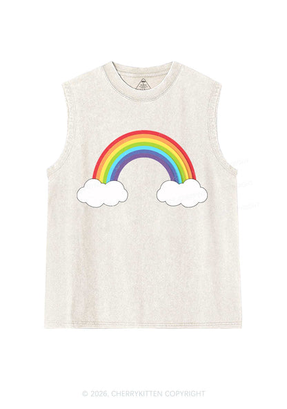 Rainbow Cloud Pride Y2K Washed Muscle Tank Cherrykitten