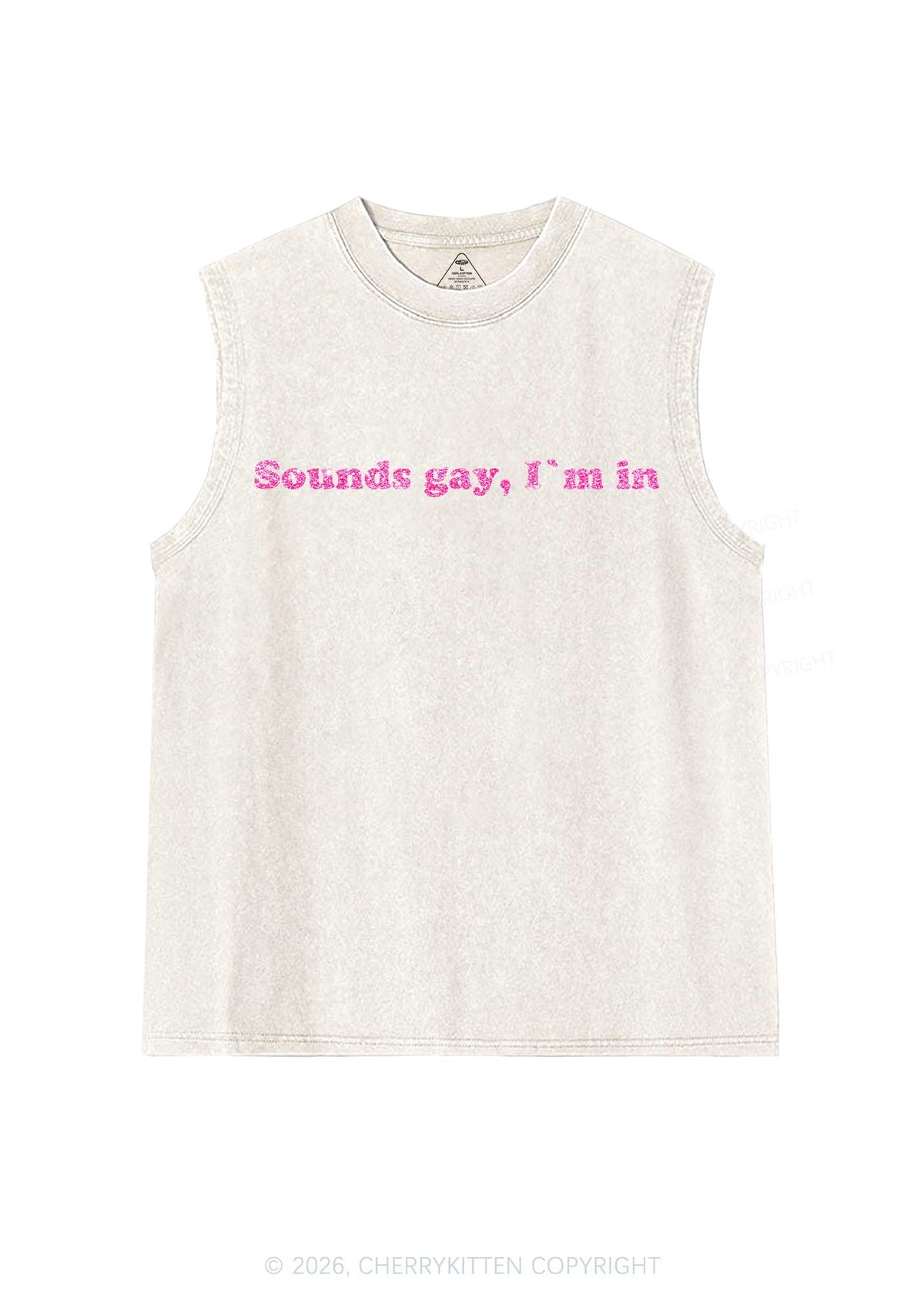 Glitter Sounds Gay Pride Y2K Washed Muscle Tank Cherrykitten