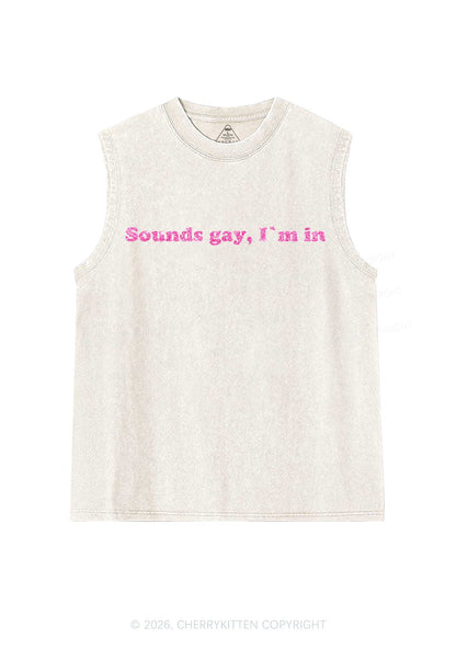 Glitter Sounds Gay Pride Y2K Washed Muscle Tank Cherrykitten