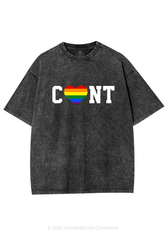 Rainbow Heart Cxxt Pride Y2K Shirts Washed Tee Cherrykitten
