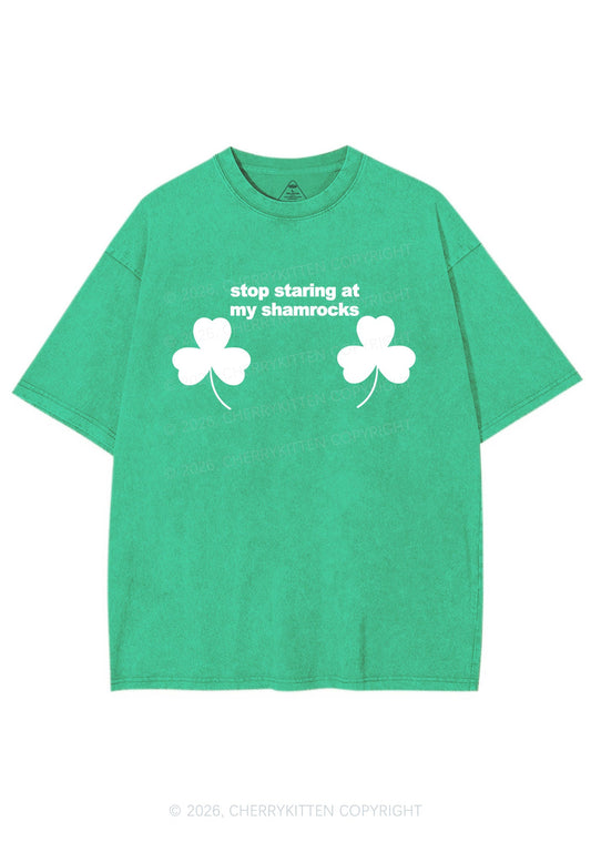 Stop Staring At My Shamrocks St Patricks Y2K Shirts Washed Tee Cherrykitten
