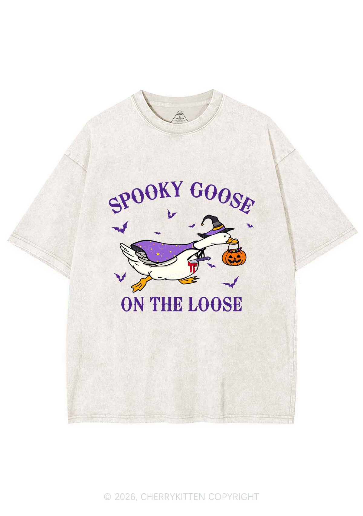 Halloween Spooky Goose On Loose Y2K Shirts Washed Tee Cherrykitten