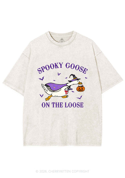 Halloween Spooky Goose On Loose Y2K Shirts Washed Tee Cherrykitten