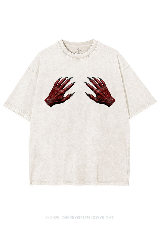 Halloween Satan Hands Y2K Shirts Washed Tee Cherrykitten