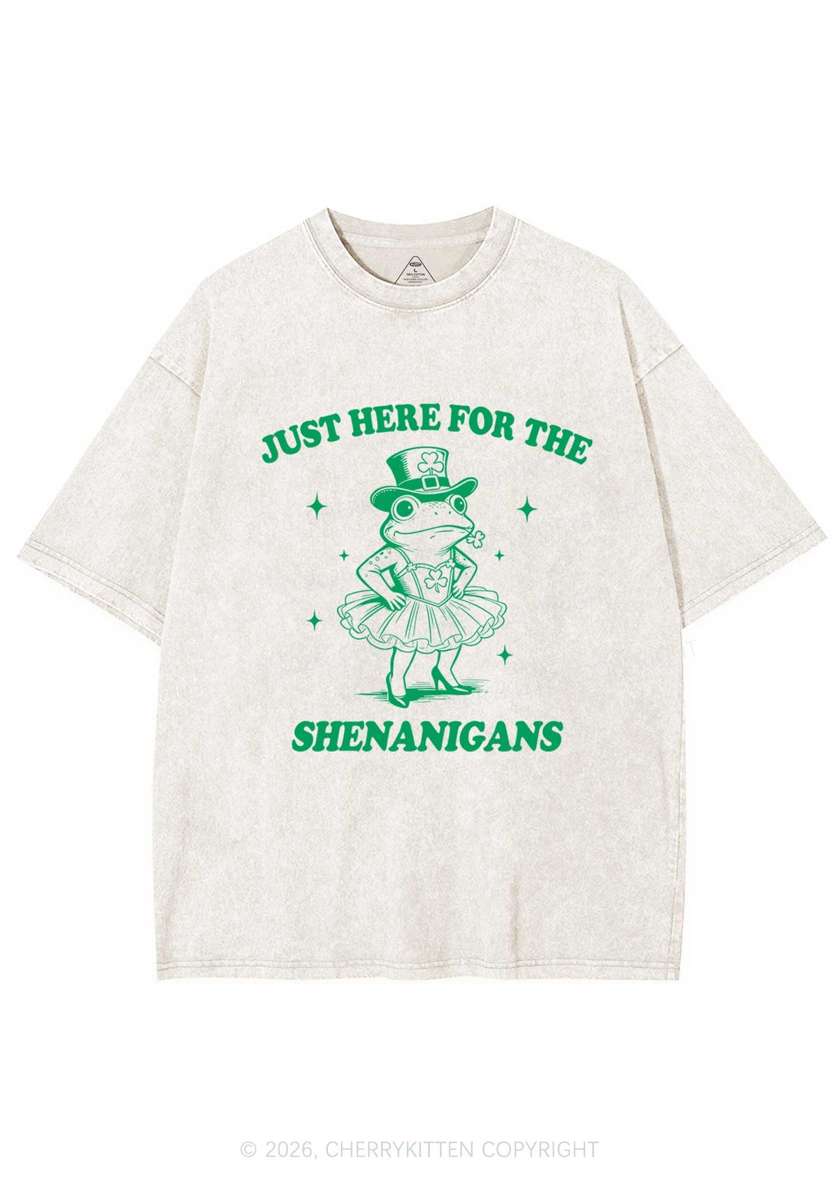 Just Here For The Shenanigans St Patricks Y2K Shirts Washed Tee Cherrykitten
