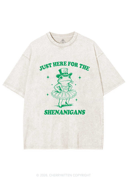 Just Here For The Shenanigans St Patricks Y2K Shirts Washed Tee Cherrykitten