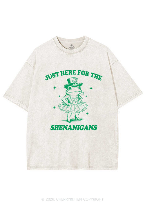 Just Here For The Shenanigans St Patricks Y2K Shirts Washed Tee Cherrykitten